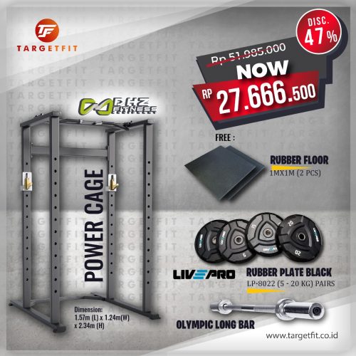 Promo Paket Power Cage + Olympic Long Bar + Livepro Bumper Plate