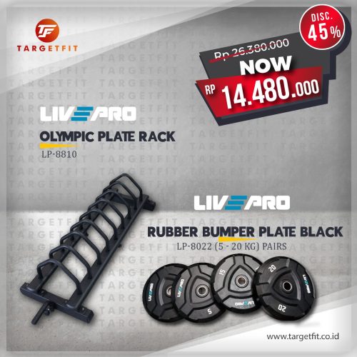 Promo Olympic Plate Rack + Livepro Rubber Bumper Plate (5 - 20kg)